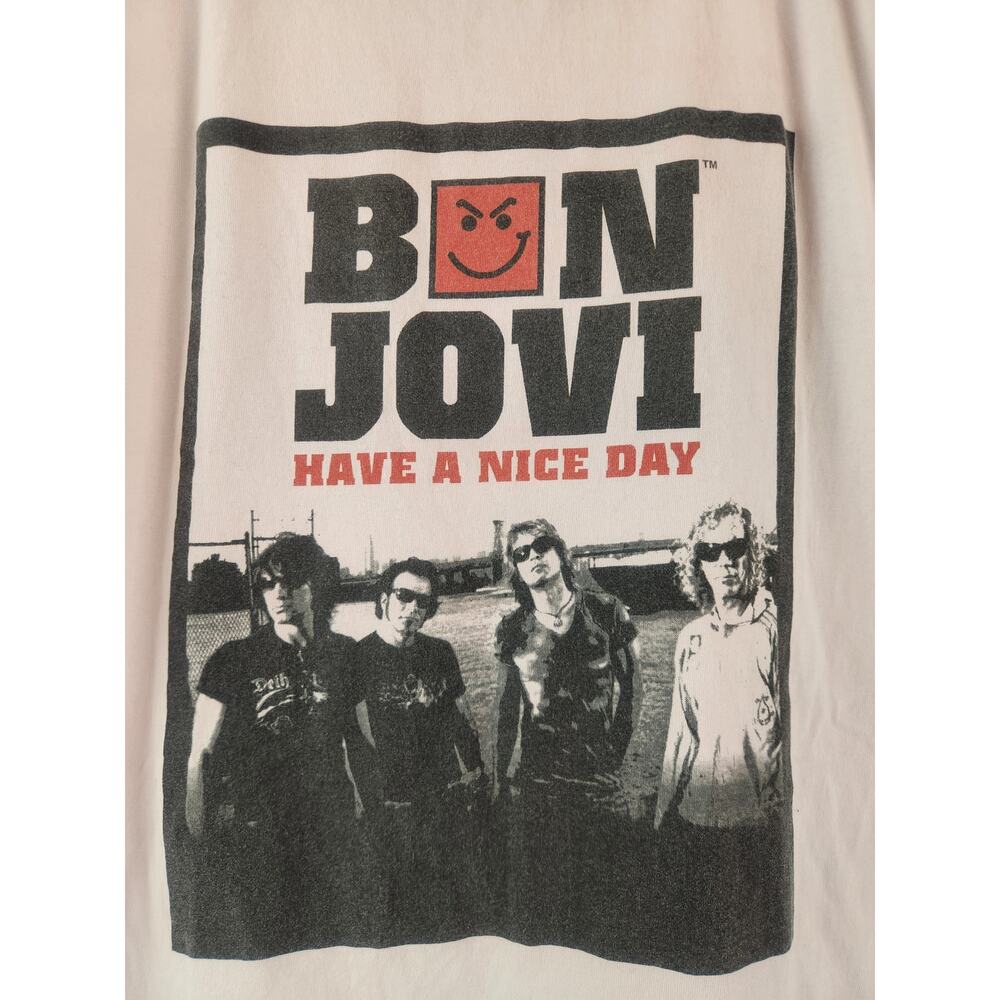 Bon Jovi T-Shirt Ringer Unisex Large 2005 Tour White Red - Picture 2 of 7